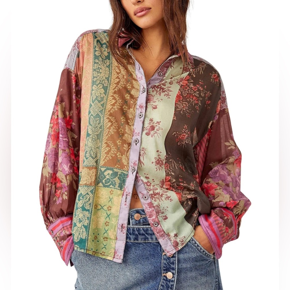 Free People Multicolor Patchwork Blouse
